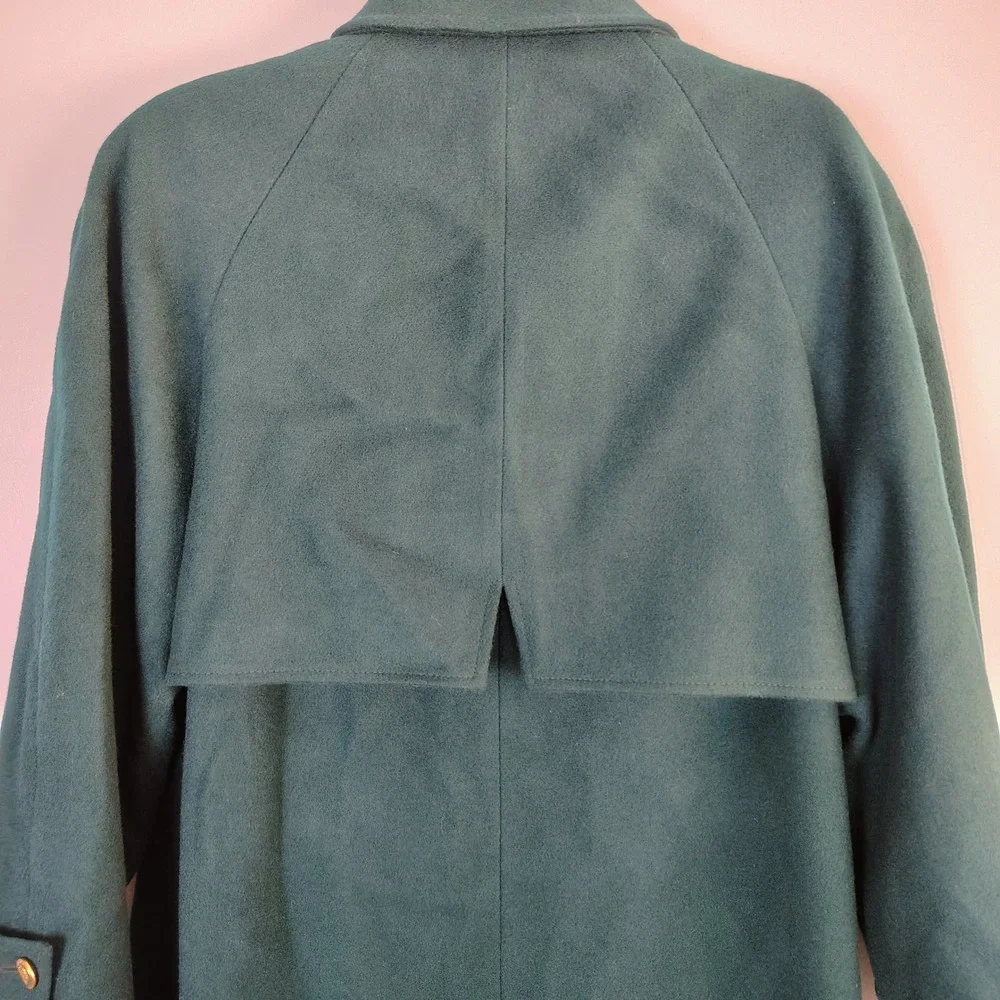 Mackintosh New England Vintage Wool Car Coat Teal Green Gold Crest Buttons Sz 12